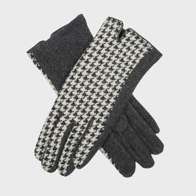 Women's Touchscreen Gloves with Dogtooth Design - Black