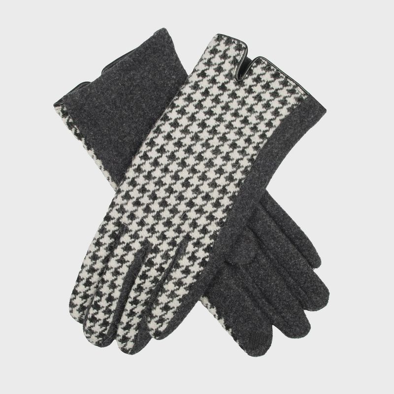 Women&#39;s Touchscreen Gloves with Dogtooth Design - Black