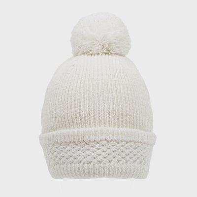 Women's Bobble Hat with Metallic Yarn and Yarn Pom Pom