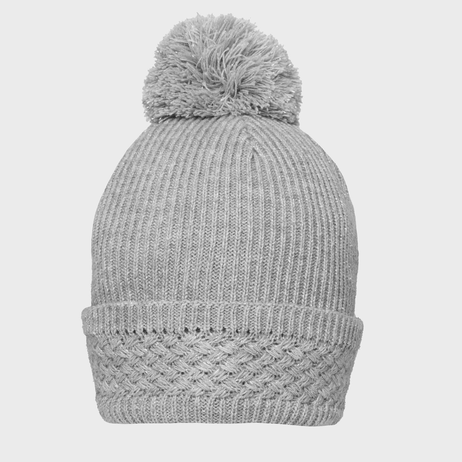 Women&#39;s Bobble Hat with Metallic Yarn and Yarn Pom Pom - Dove Grey