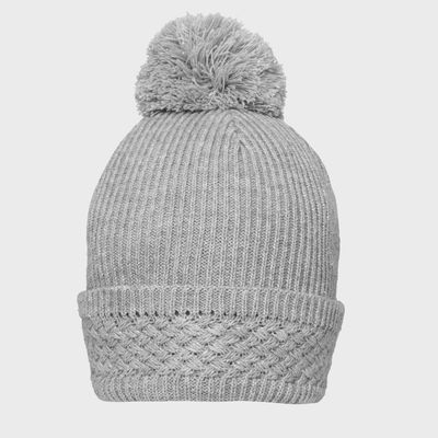 Women's Bobble Hat with Metallic Yarn and Yarn Pom Pom - Dove Grey
