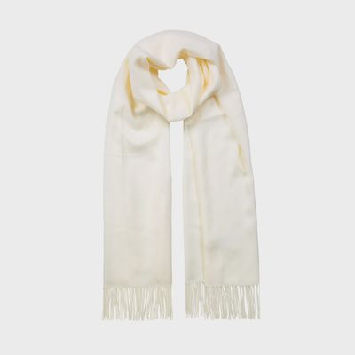 Women's Plain Pashmina Shawl with Tassels - Ivory