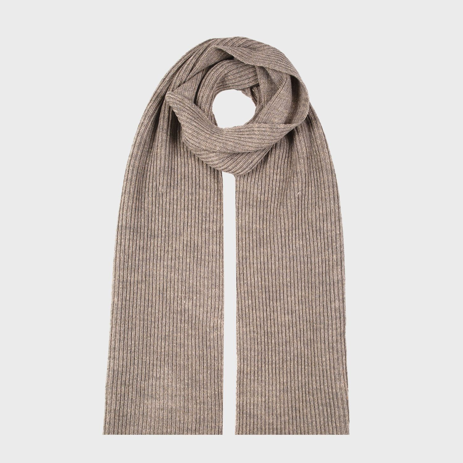 Women&#39;s Ribbed Knit Scarf with Metallic Yarn - Oatmeal