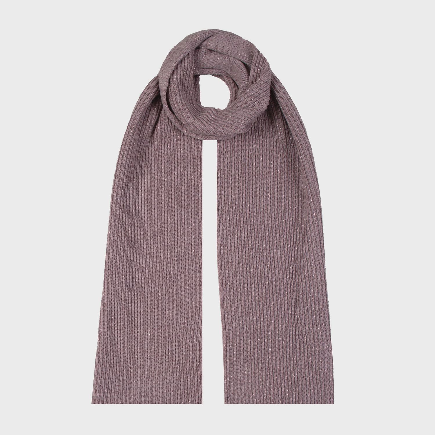 Women&#39;s Ribbed Knit Scarf with Metallic Yarn - Lilac