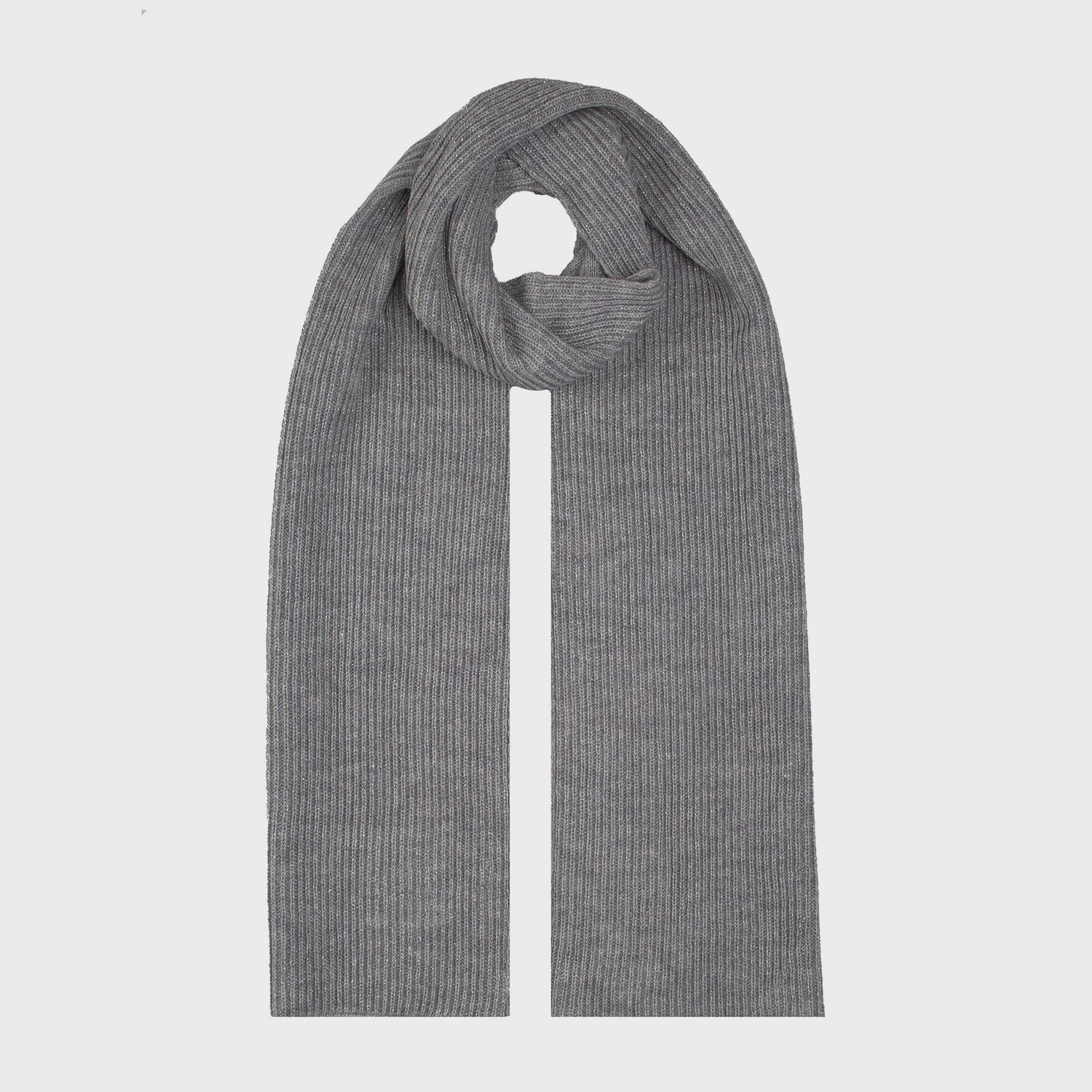 Women&#39;s Ribbed Knit Scarf with Metallic Yarn - Dove Grey