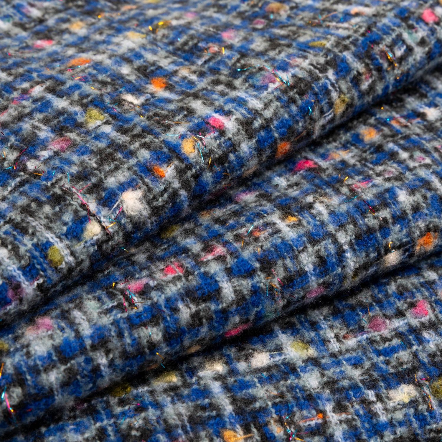 Women&#39;s Woven Scarf with Metallic Yarn and Fringe Edges - Navy