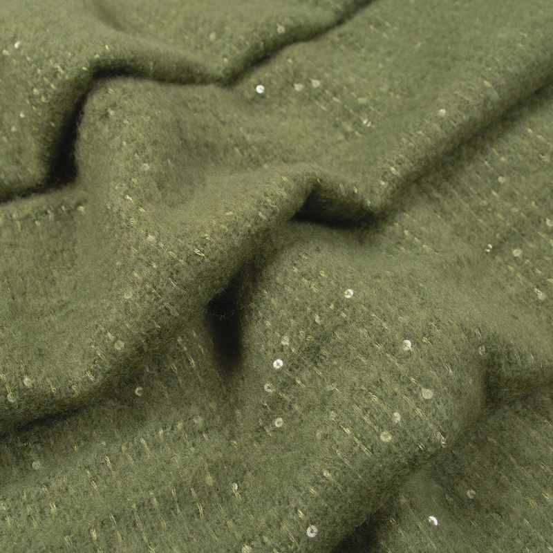 Women's Sequin Scarf with Fringe Ends - Olive