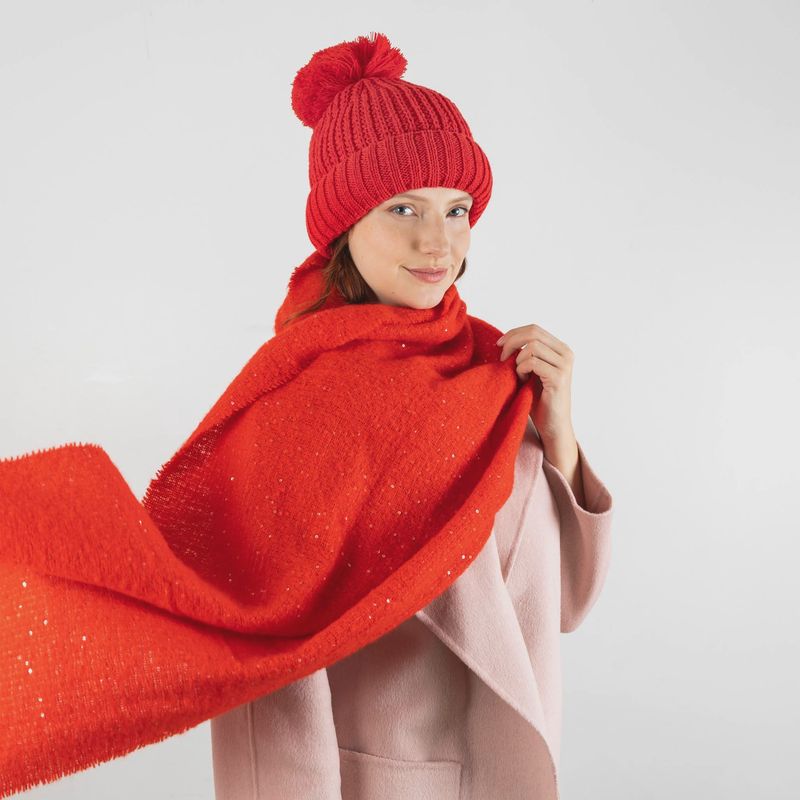 Women&#39;s Sequin Scarf with Fringe Ends - Berry