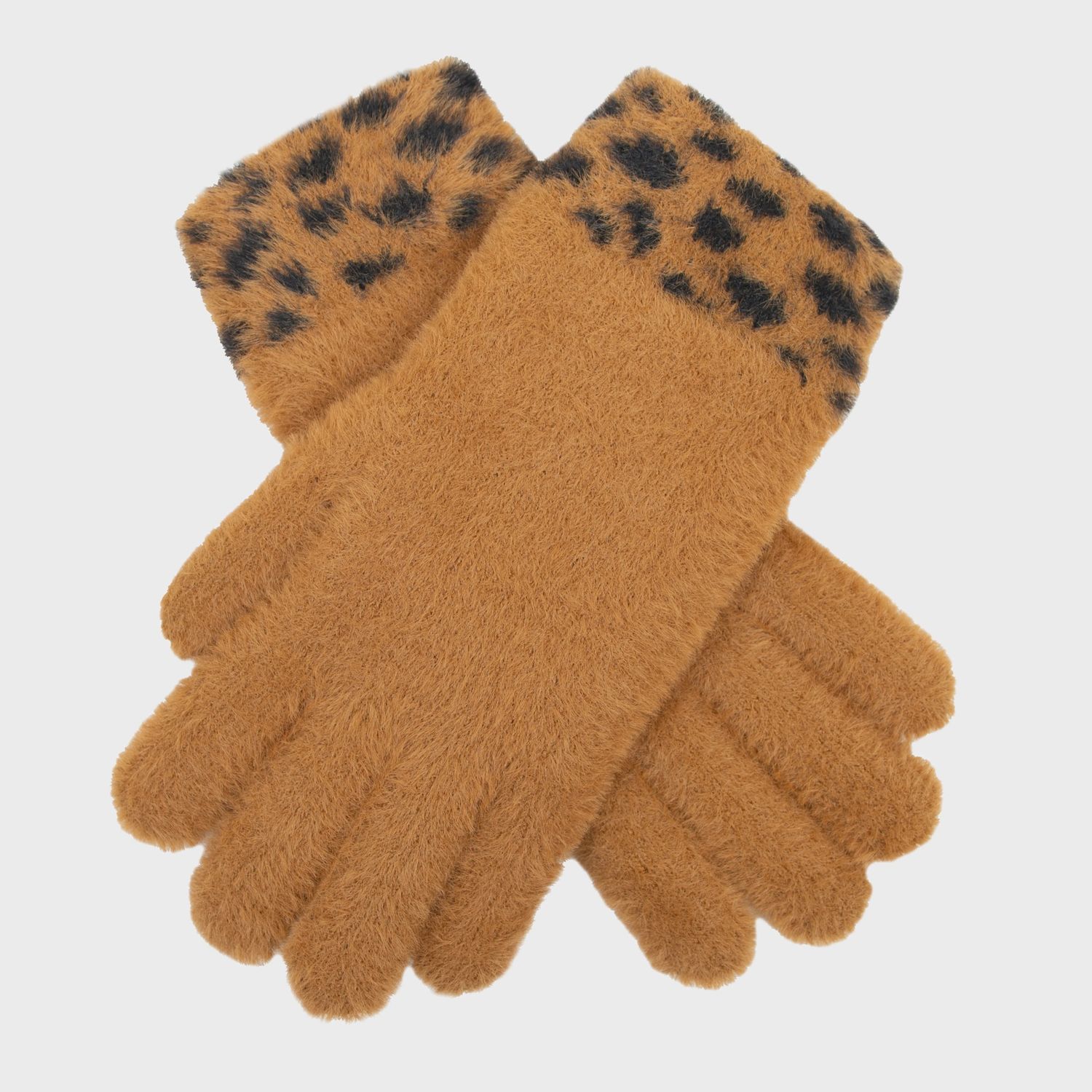 Women&#39;s Spotted Feather Yarn Knitted Gloves - Tan