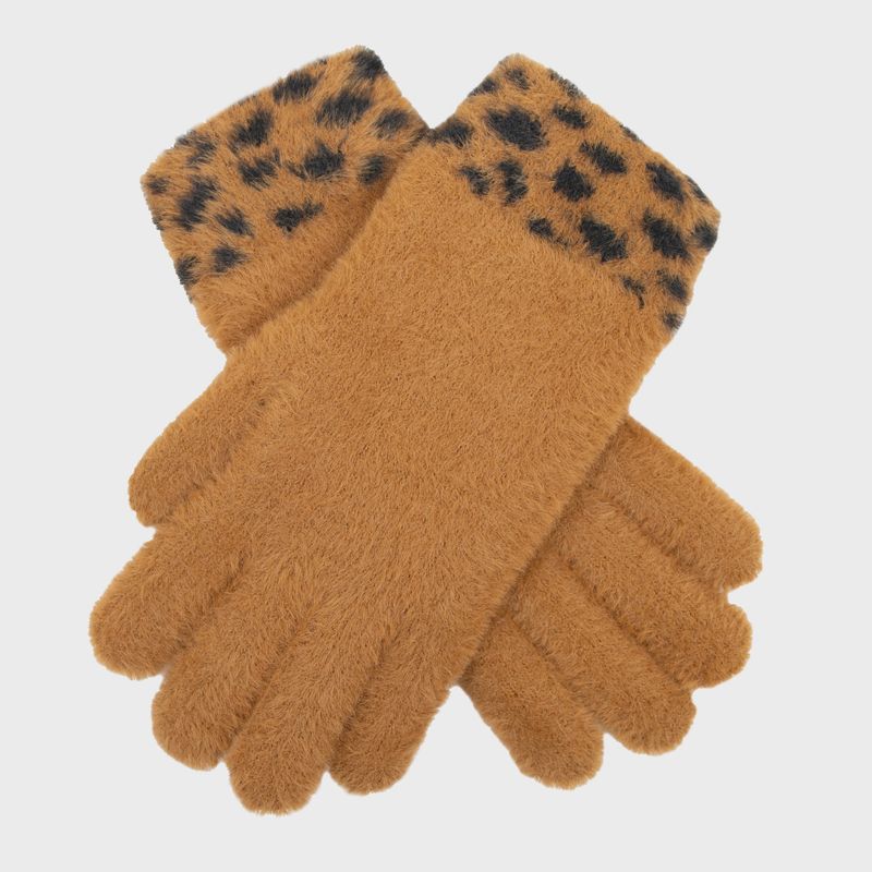 Women&#39;s Spotted Feather Yarn Knitted Gloves - Tan