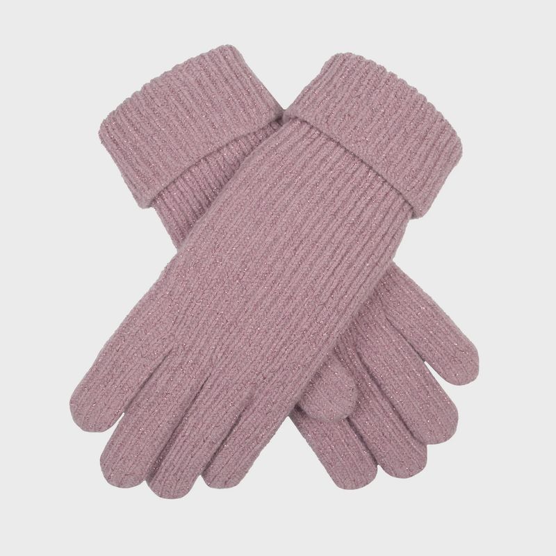 Women&#39;s Ribbed Knit Gloves with Metallic Yarn - Lilac