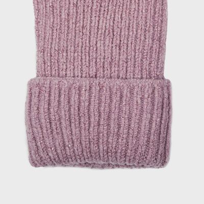 Women's Ribbed Knit Gloves with Metallic Yarn - Lilac