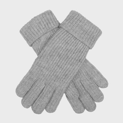Women's Ribbed Knit Gloves with Metallic Yarn - Dove Grey