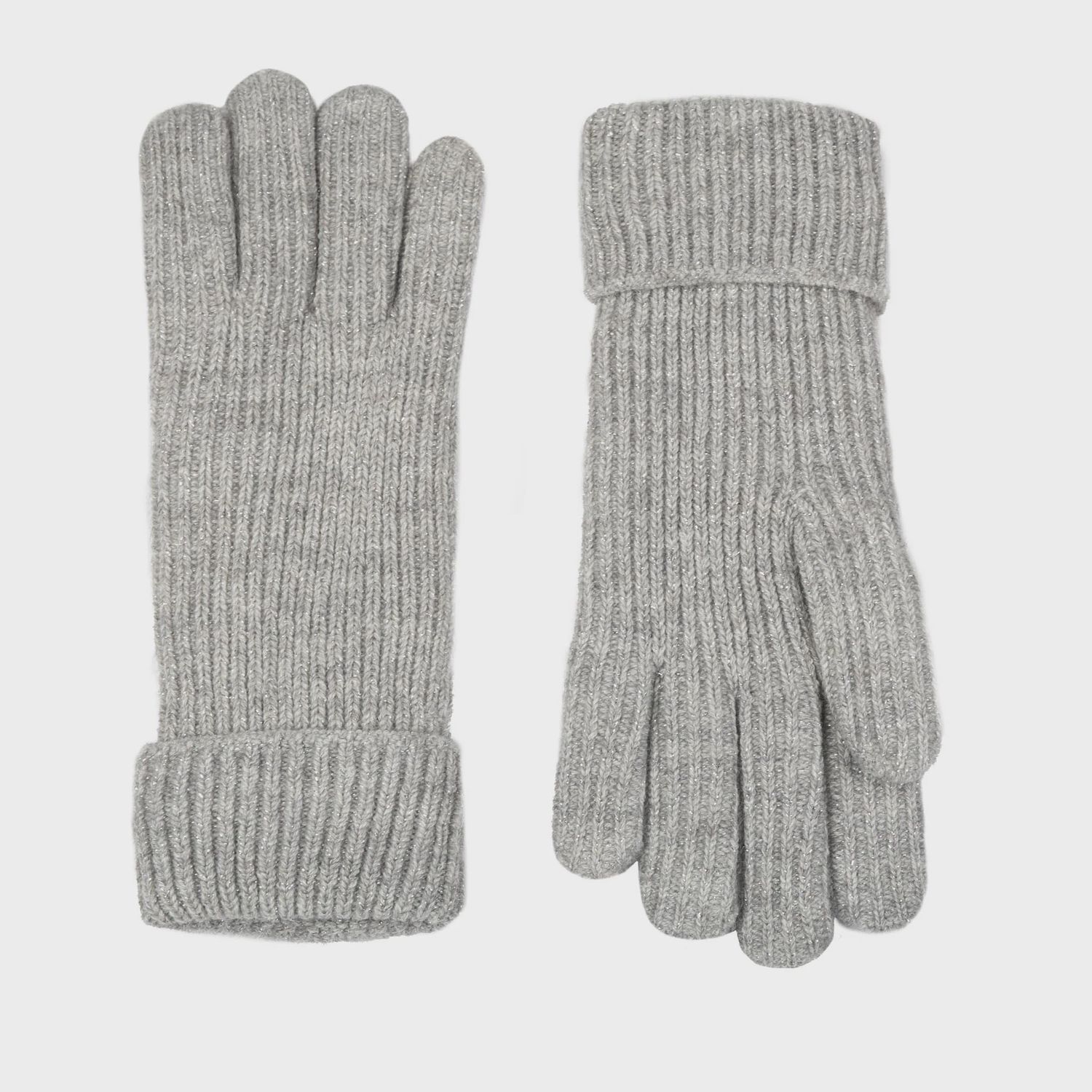 Women&#39;s Ribbed Knit Gloves with Metallic Yarn - Dove Grey