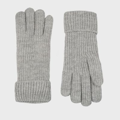 Women's Ribbed Knit Gloves with Metallic Yarn - Dove Grey