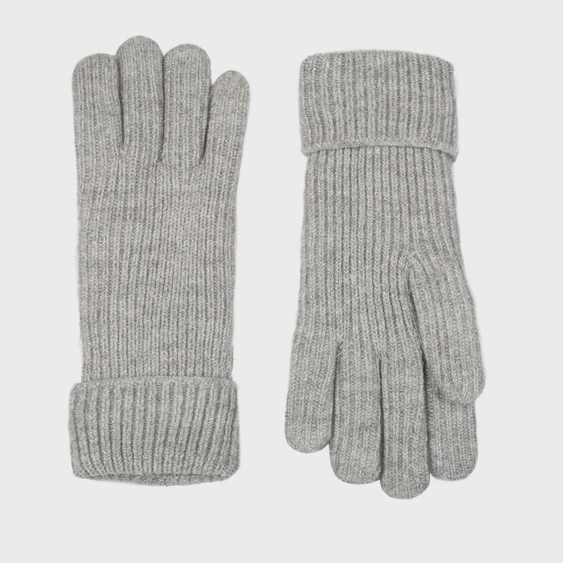 Women&#39;s Ribbed Knit Gloves with Metallic Yarn - Dove Grey