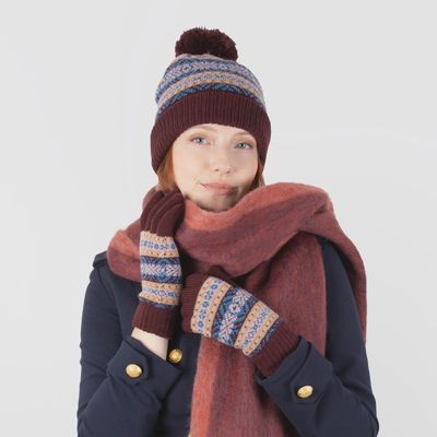 Women's Jacquard Fair Isle Knitted Gloves - Damson