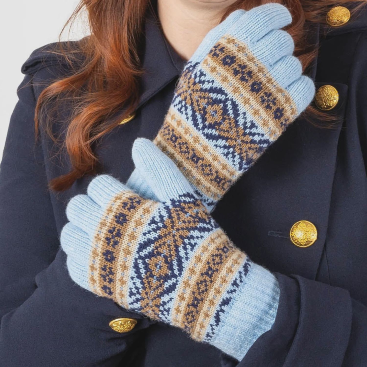Women&#39;s Jacquard Fair Isle Knitted Gloves - Pale Blue