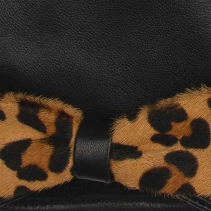 Laurie Women&#39;s Touchscreen Lined Leather Gloves with Bow - Black/Leopard