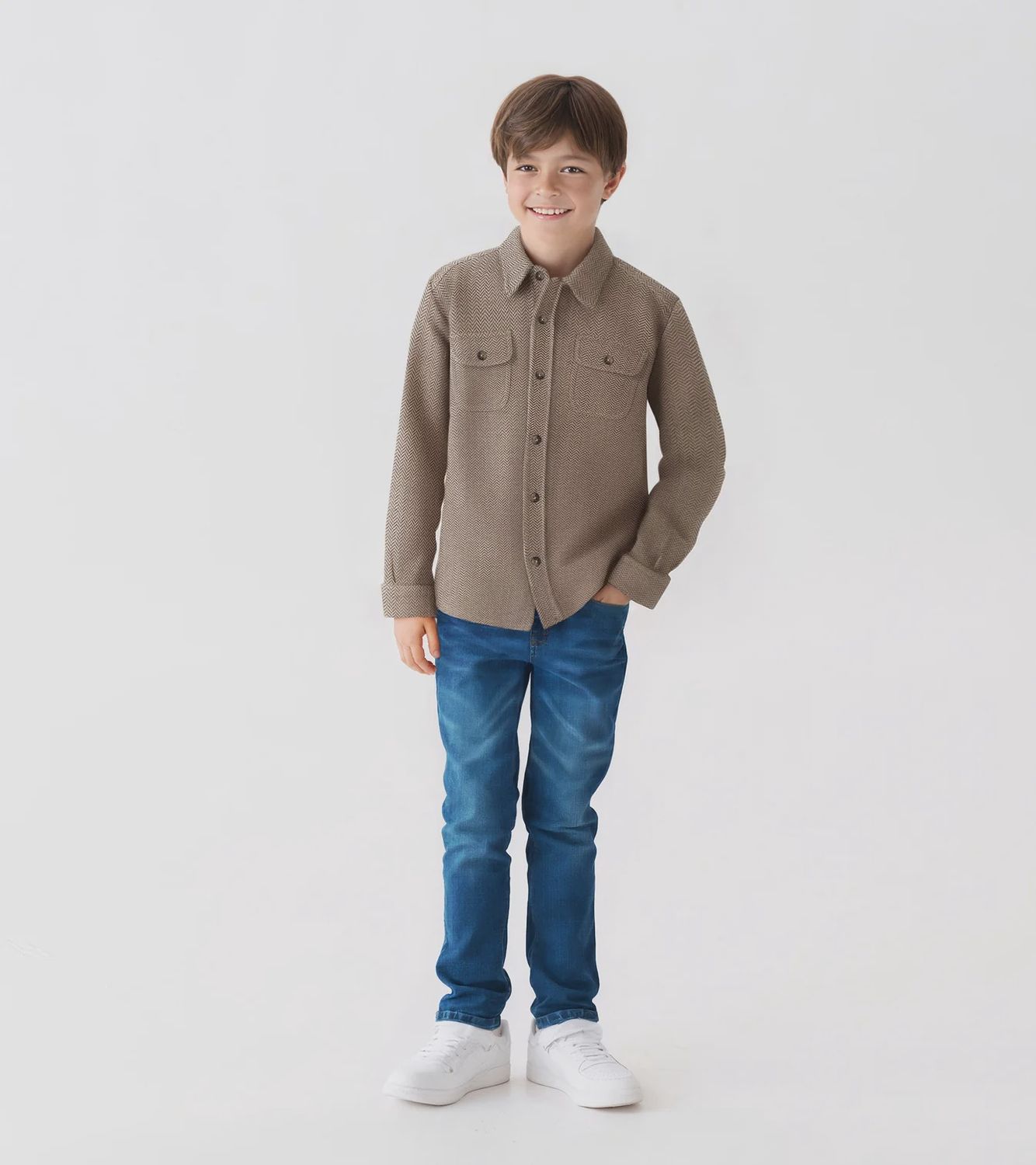 Boy&#39;s Brown Sugar Herringbone Buttondown Shacket