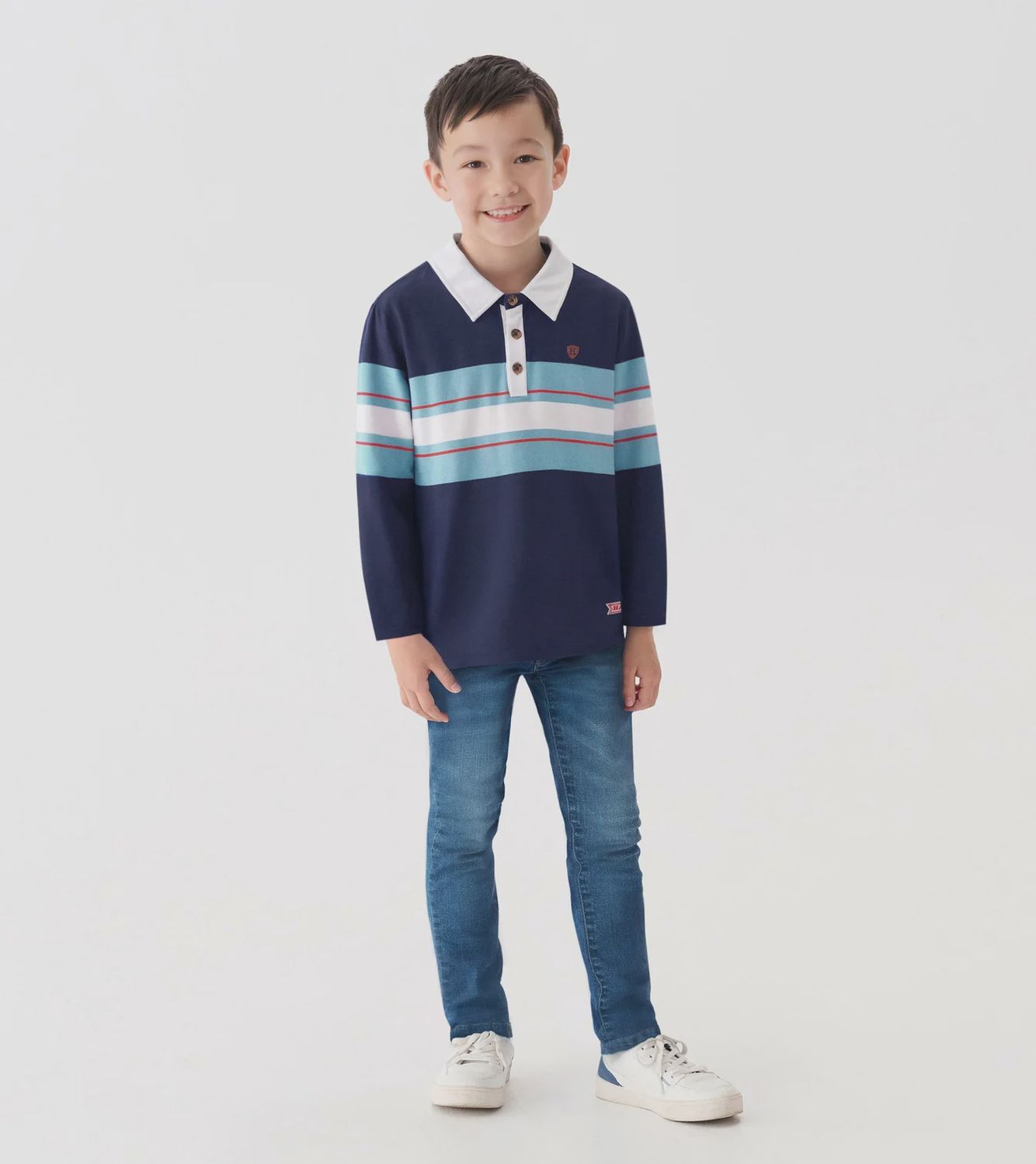 Boy&#39;s Blue Stripes Rugby Polo