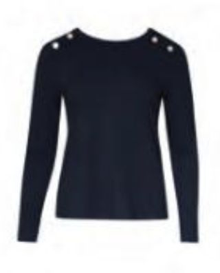 Ribbed Long Sleeve Top with Gold Buttons - Black