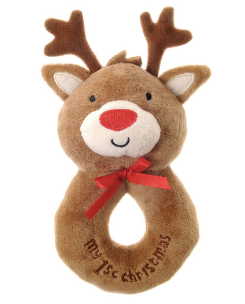 My First Christmas Reindeer Plush Baby Rattle