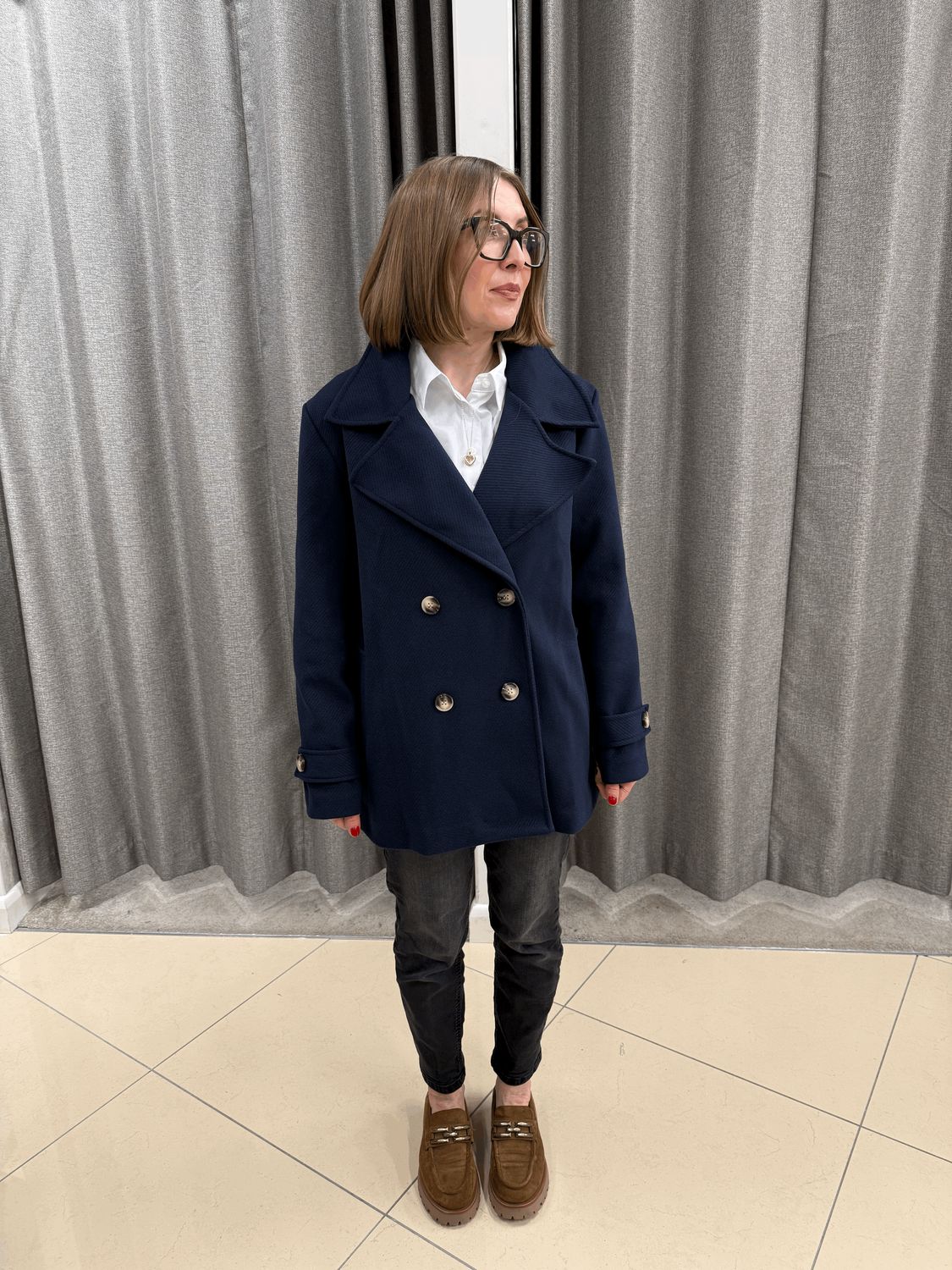 Double Breasted Twill Coat - Navy