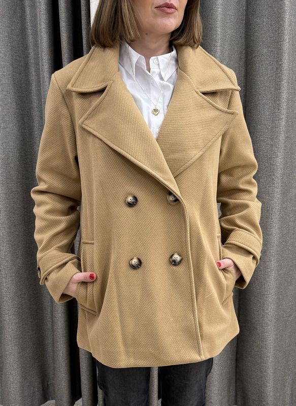 Double Breasted Twill Coat - Camel