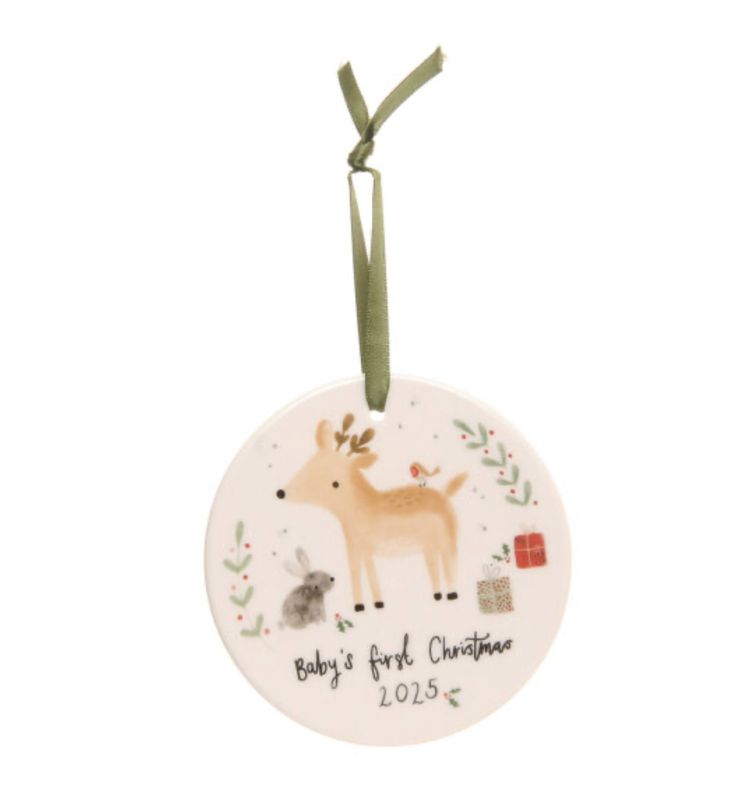 Baby’s First Christmas Reindeer &amp; Rabbit 2025 Ceramic Decoration