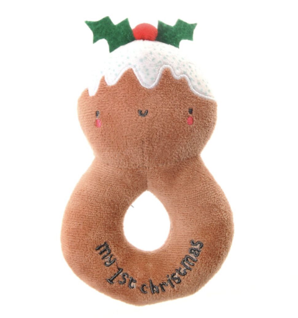 My First Christmas Pudding Plush Baby Rattle