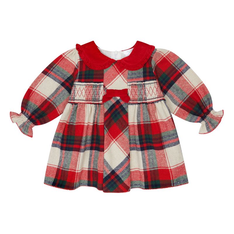 Girl&#39;s Tartan Dress with Red Velvet Collar &amp; Bow DBI25417