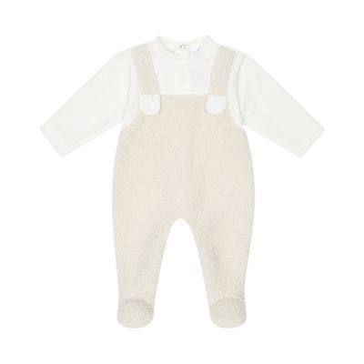 Ivory &amp; Beige Velour Sleepsuit DBI25140