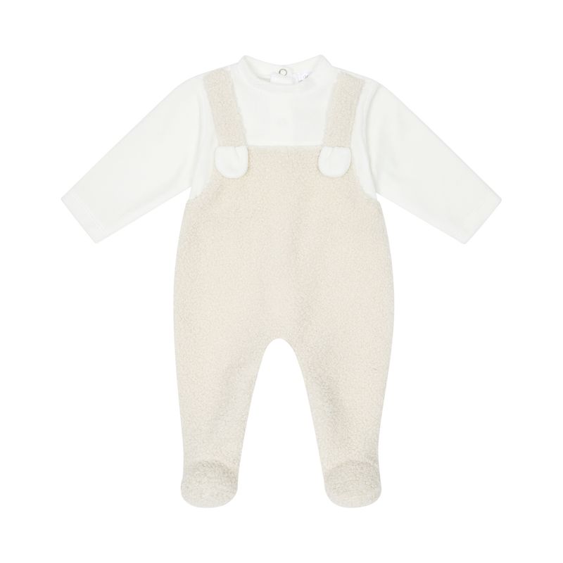 Ivory &amp; Beige Velour Sleepsuit DBI25140