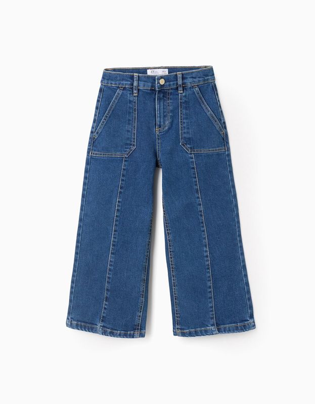 Jeans with Raised Seams for Girls &#39;Wide Leg&#39; - Blue