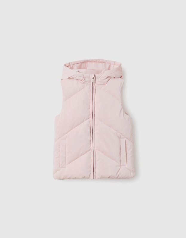 Shiny Padded Gilet with Hood for Girls - Pink