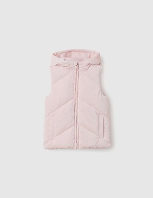 Shiny Padded Gilet with Hood for Girls - Pink
