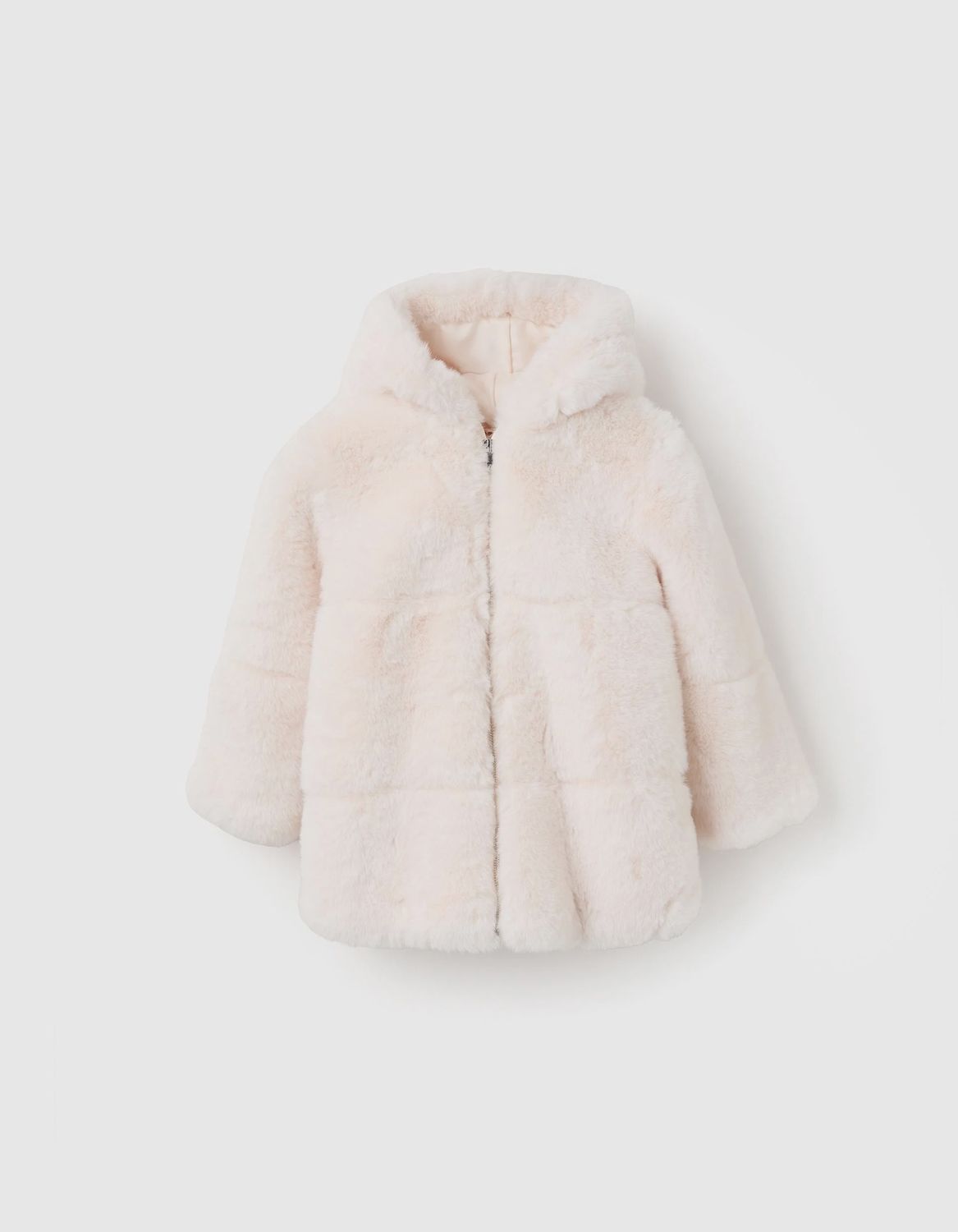 Long Hooded Coat in Faux Fur for Girls - Beige