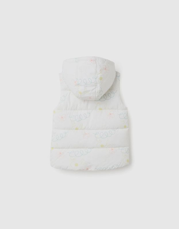 Padded Gilet with Hood &amp; Motif for Girls 'Love' - White