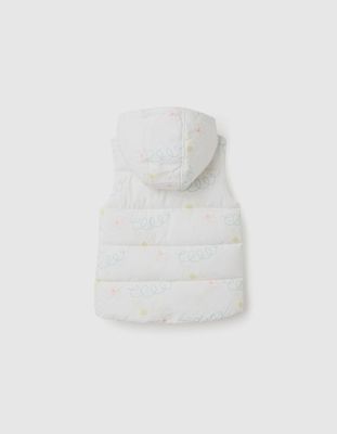 Padded Gilet with Hood &amp; Motif for Girls 'Love' - White