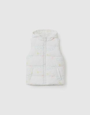 Padded Gilet with Hood &amp; Motif for Girls 'Love' - White