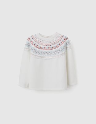 Jumper with Jacquard for Girls - White