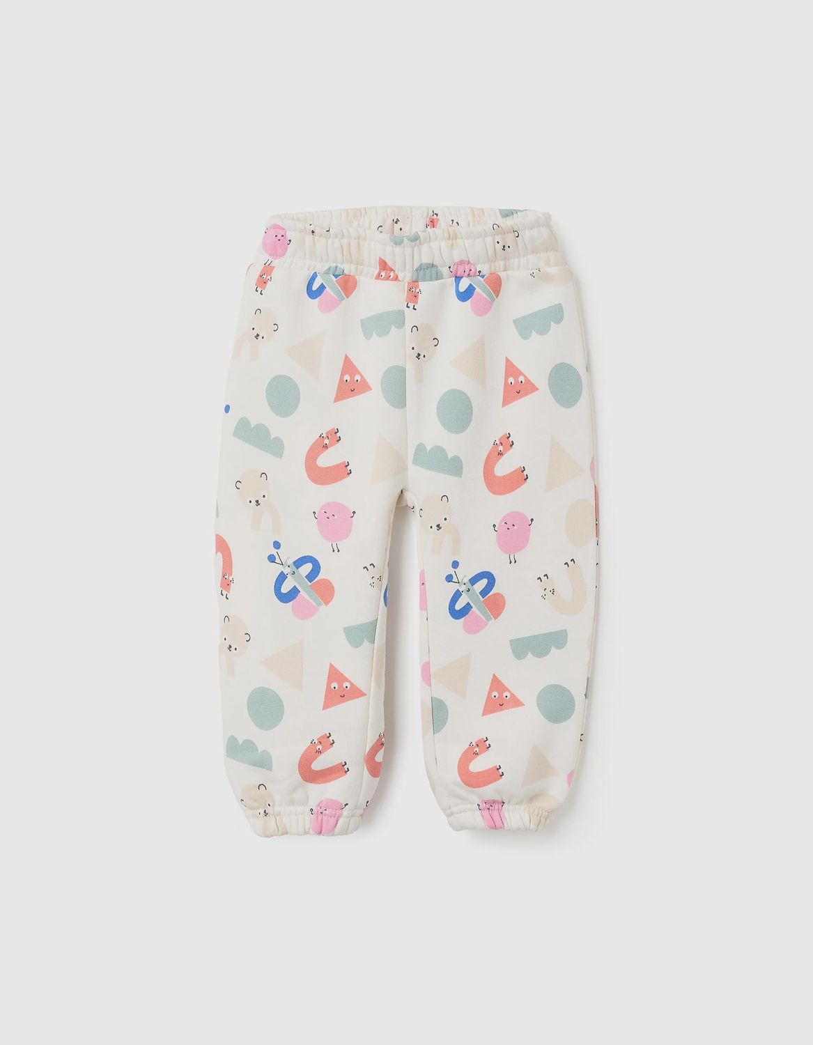 Brushed Joggers with Motif for Baby Girls &#39;Shapes&#39; - White