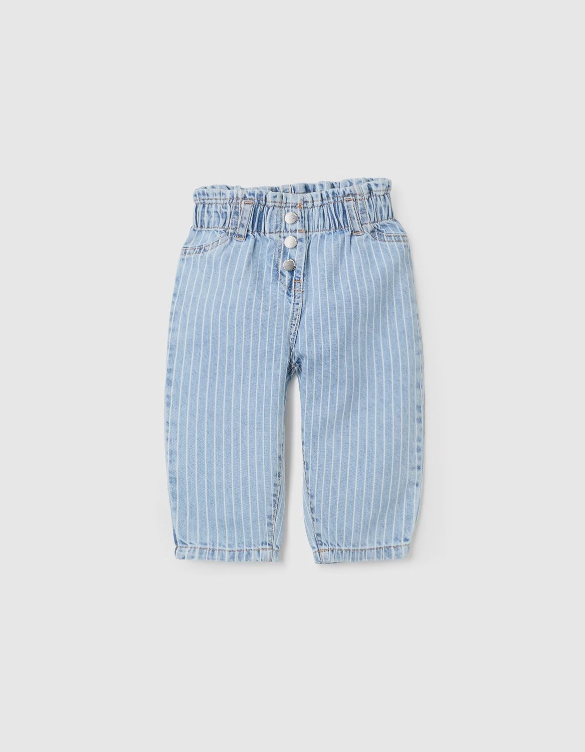 Paperbag Striped Jeans for Baby Girl - Light Blue/White