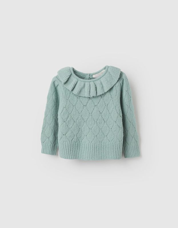 Knitted Jumper with Ruffles for Baby Girls - Green