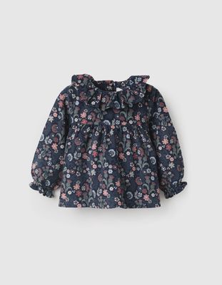 Floral Corduroy Blouse for Baby Girls - Dark Blue