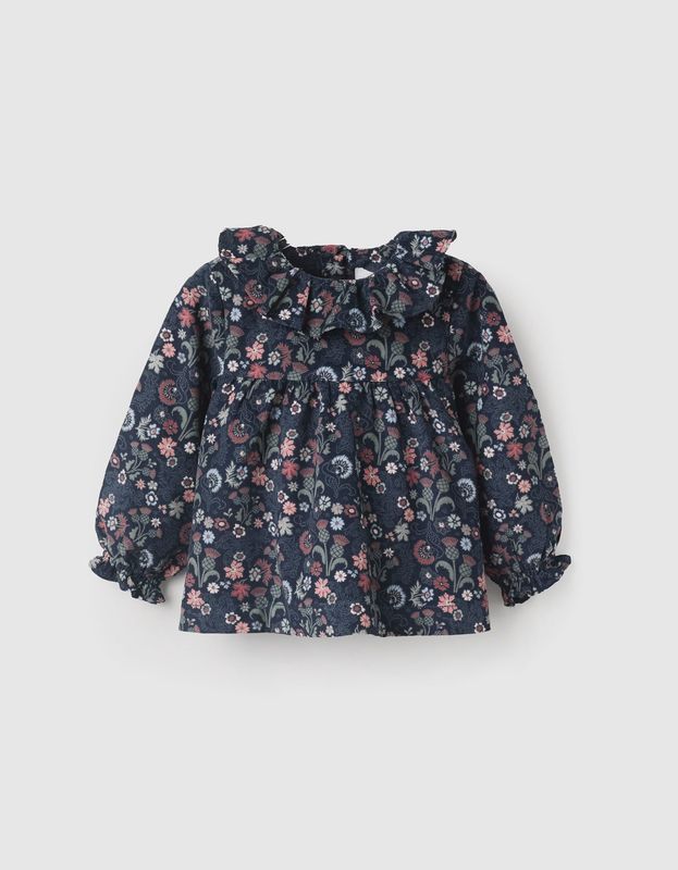 Floral Corduroy Blouse for Baby Girls - Dark Blue