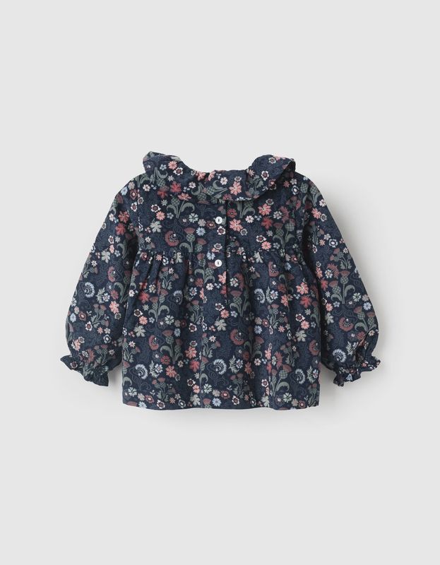Floral Corduroy Blouse for Baby Girls - Dark Blue