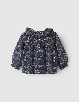 Floral Corduroy Blouse for Baby Girls - Dark Blue
