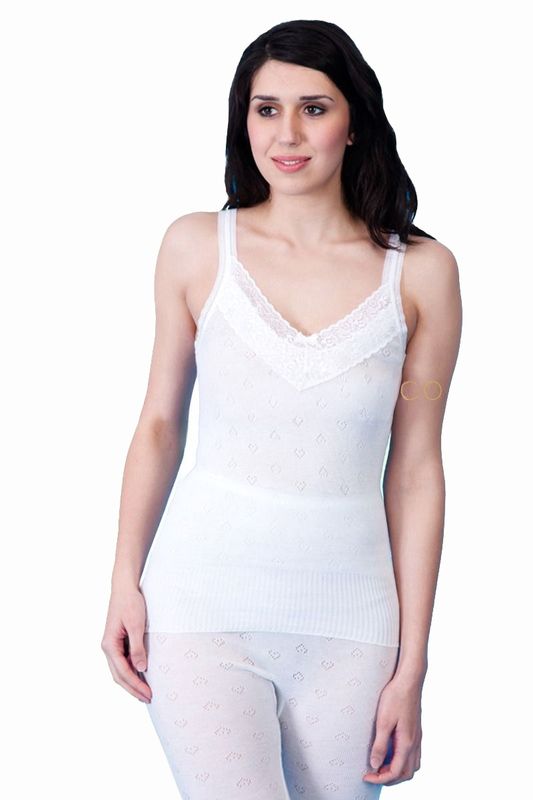 French Neck Thermal Spencer with Lace - White